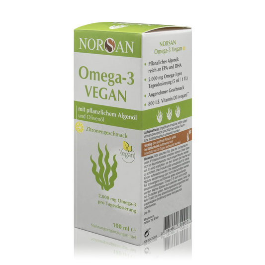 Norsan Algenöl Omega-3 Vegan mit Olivenöl und Zitronengeschmack (100ml) - ROTE.PLACE